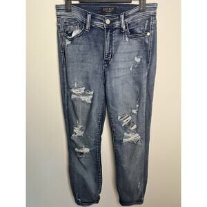 Judy Blue Boyfriend Fit 5/27 Distressed Medium Wash Skinny Jeans